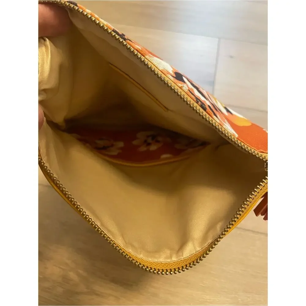 Rachel Rally Floral Fold-Over Clutch Purse Wristlet in Orange and Yellow #0193